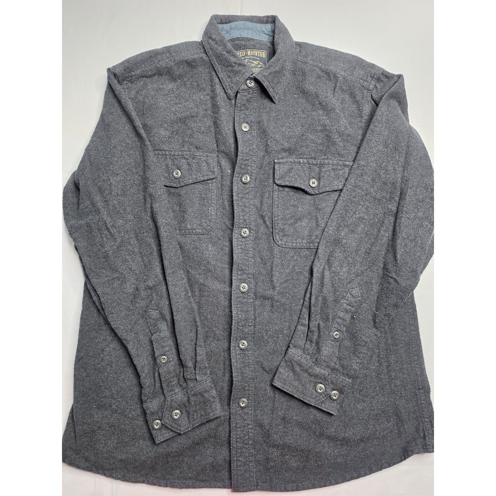 Grizzly Mountain Flannel Shirt Mens Large Gray 100% Cotton Long Sleeve Button-Up